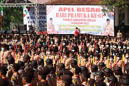 Pj Bupati Bekasi Pimpin Apel Besar HUT Pramuka Ke 61 Di Buper Karang