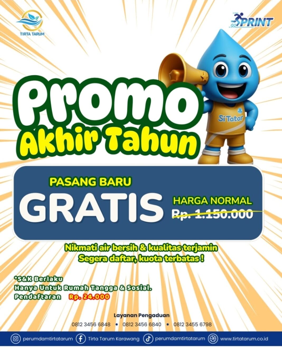 Tirta Tarum Hadirkan Promo Akhir Tahun: Pasang Baru Gratis, Kuota Terbatas!