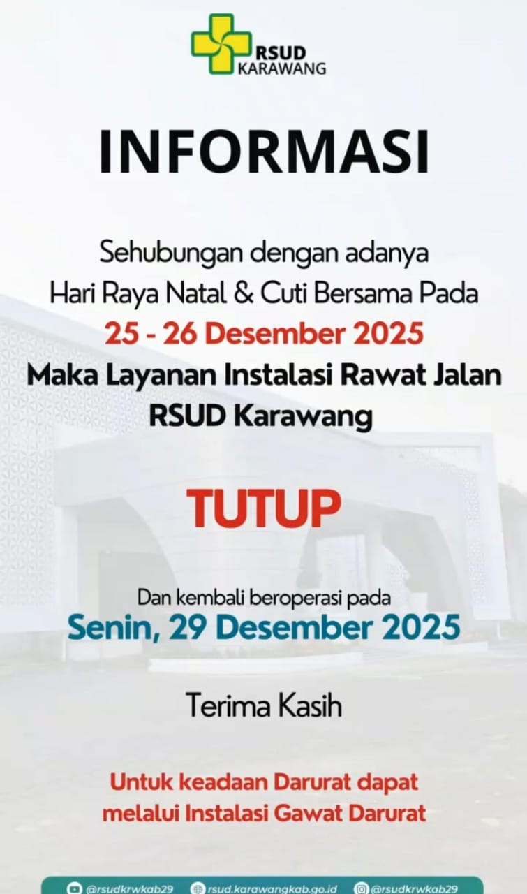 Rawat Jalan RSUD Karawang Libur 25–26 Desember, Pelayanan Darurat Tetap Jalan