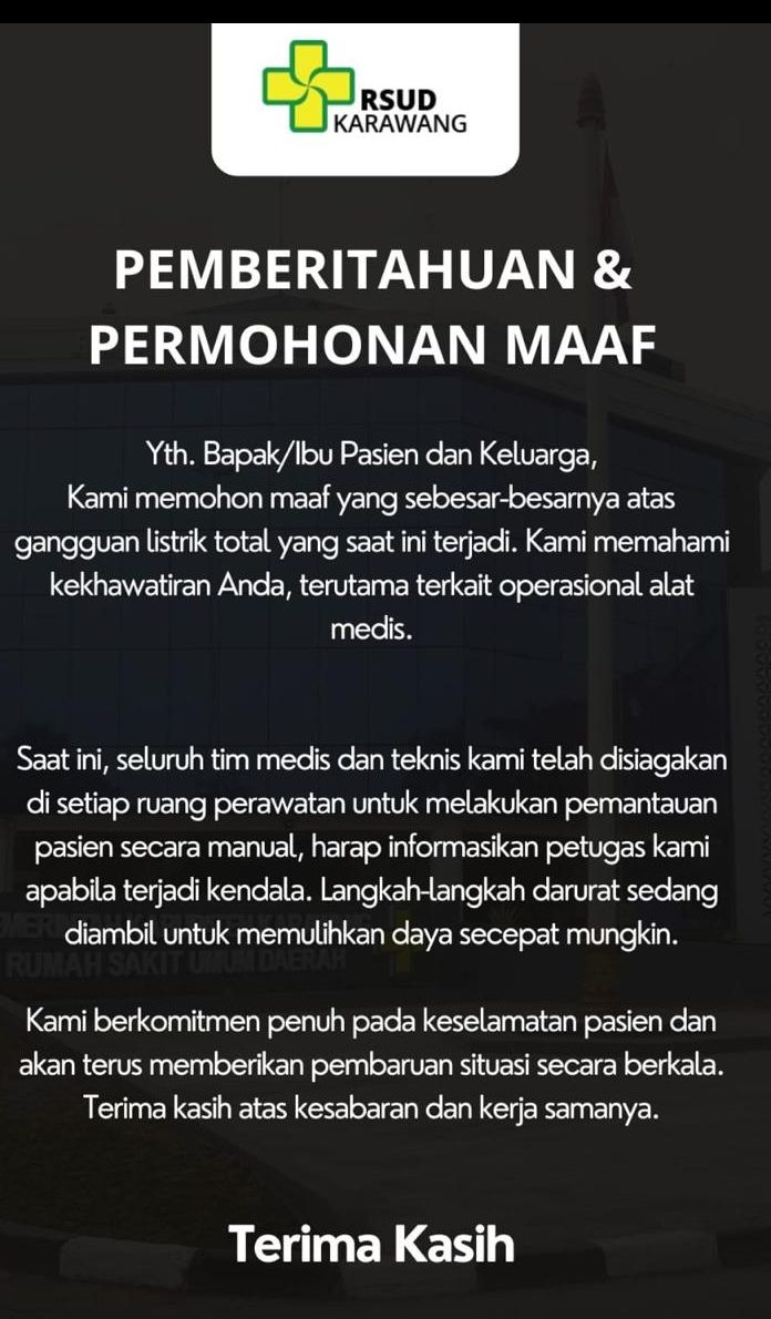 Panel Listrik Terbakar, RSUD Karawang Berupaya Pulihkan Layanan Kesehatan