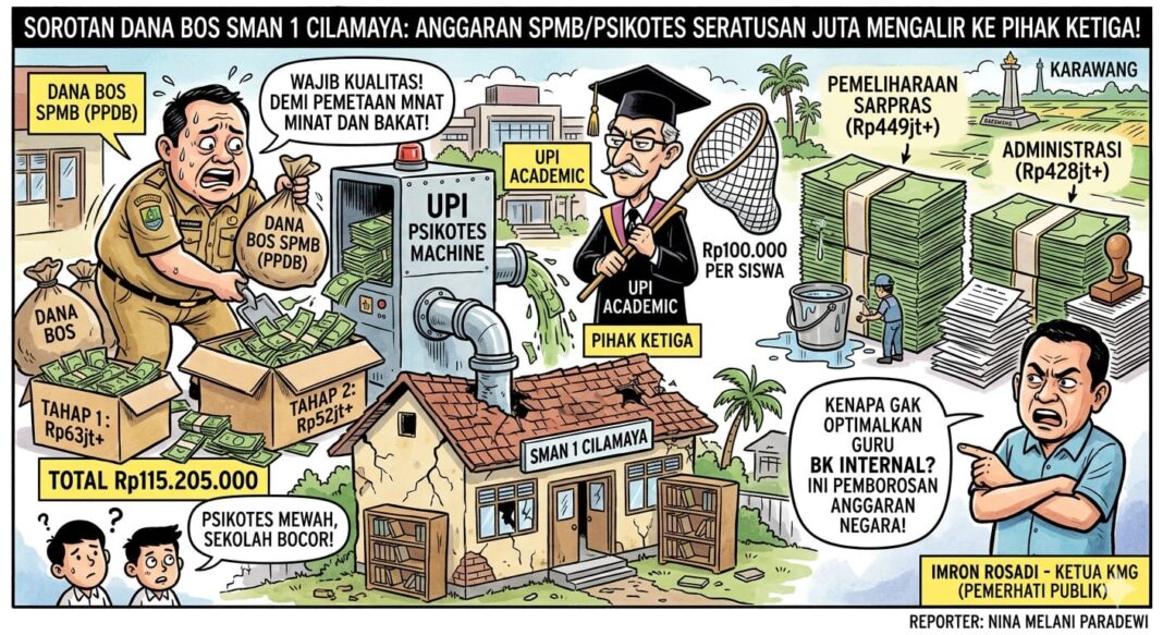 Biaya SPMB Dana BOS SMAN 1 Cilamaya, Ratusan Juta Rupiah Mengalir ke Pihak Ketiga demi Psikotes