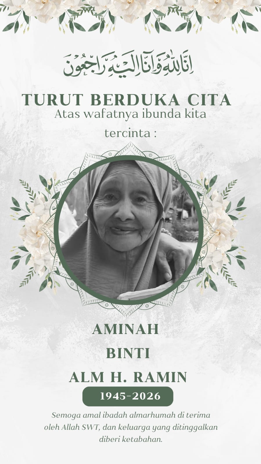 Keluarga Besar Wartawan Komnas BPKLH News Berduka atas Wafatnya Ibu Aminah binti H. Ramin