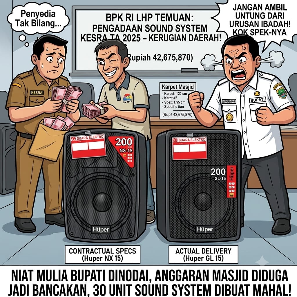 Niat Mulia Bupati Dinodai, Anggaran Masjid Diduga Jadi Bancakan, 30 Unit Sound System Dibuat Mahal , Kesra: Penyedia Tak Bilang