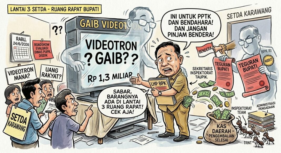 Teka teki Vidiotron Gaib Setda Karawang, Inspektorat Buka suara soal lokasi dan Kelebihan Bayar