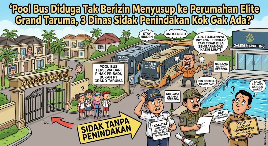 Pool Bus Diduga Tak Berizin Menyusup ke Perumahan Elite Grand Taruma, 3 Dinas Sidak Penindakan Kok Gak Ada?