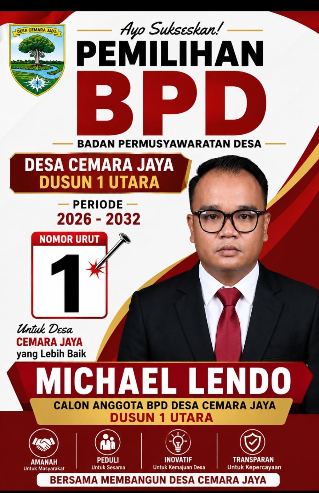Michael Lendo Maju Calon BPD Desa Cemara Jaya, Bawa Semangat Amanah dan Transparansi