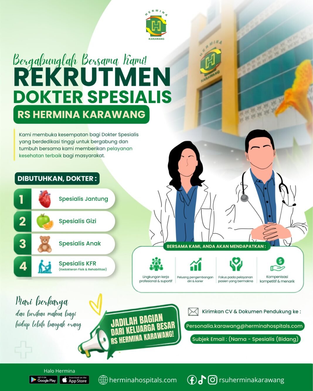 RS Hermina Karawang Buka Rekrutmen 4 Dokter Spesialis, Ini Bidang yang Dibutuhkan