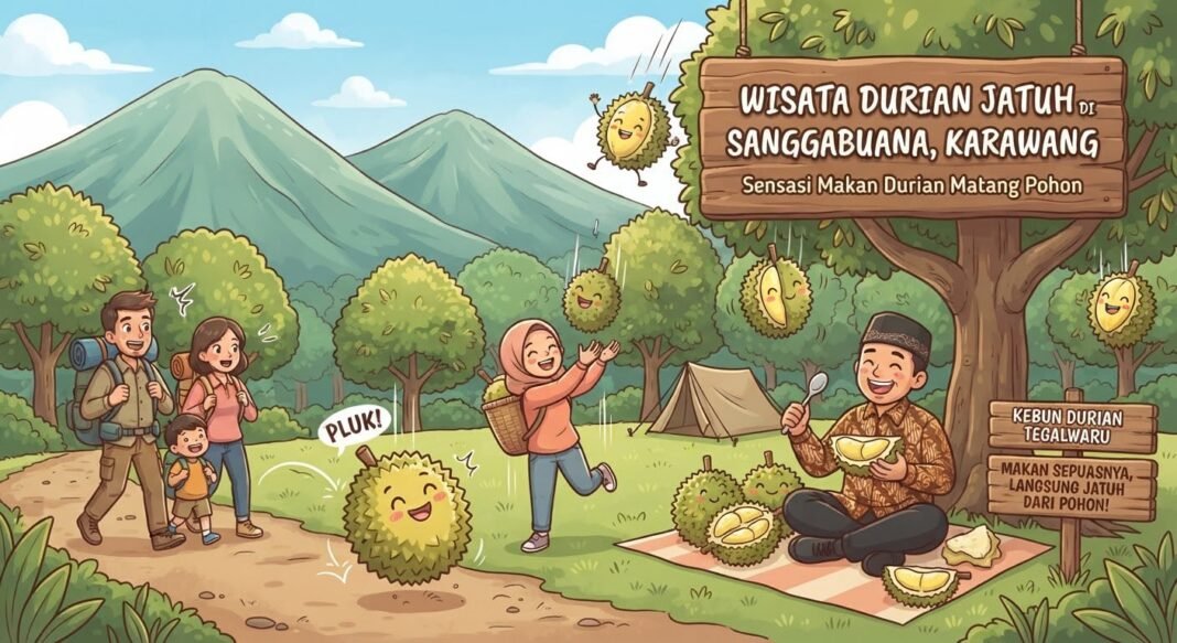 Sensasi Durian Jatuh di Sanggabuana Karawang, Pengunjung Bisa Cicipi Langsung di Kebun Sepuasnya